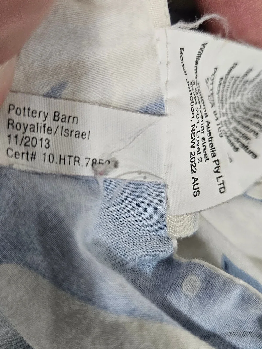 Pottery Barn Kids Shark Bite TWIN Flat Sheet Blue White Cotton Ocean Nautical